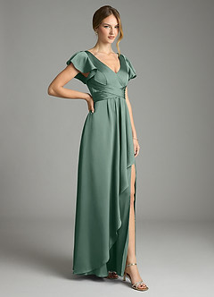 Azazie Omari Bridesmaid Dresses Eucalyptus A-Line Stretch Satin Dress image11