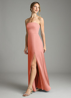 Azazie Wren Bridesmaid Dresses Coral A-Line Strapless Stretch Satin Convertible Dress image5