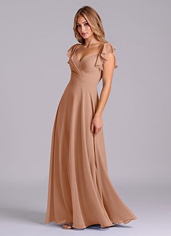 Azazie Leilani Robes de demoiselle d'honneur Robe Trapèze en Mousseline de soie Plissée Champagne Rosé image4