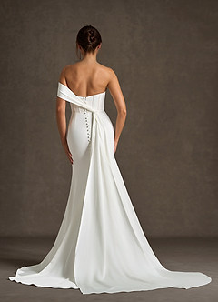 Azazie Grace Wedding Dresses Diamond White Mermaid Off the Shoulder Crepe Back Satin Dress image5