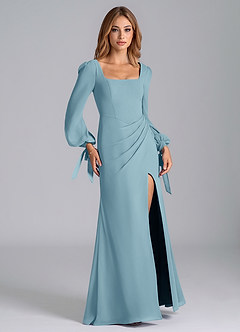 Azazie Leigh Brudtärnklänningar Klänning av Sjöjungfru i Chiffong Långärmad Moody Blue image6