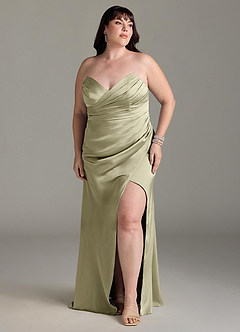 Azazie Yola Bridesmaid Dresses Pistachio Sheath V-Neck Pleated Stretch Satin Convertible Dress image11