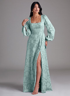 Azazie Leonia Brautjungfernkleider A-Linie Langarm Blumen-Burnout Kleid Nebel image4