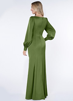 Azazie Raye Robes de demoiselle d'honneur Robe Sirène en Satin extensible Manche longue Genévrier image4