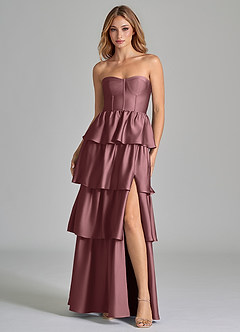 Azazie Faye Bridesmaid Dresses Vintage Mauve A-Line Ruched Stretch Satin Dress image4