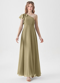 Azazie Arabella Junior Moss Green A-Line Ruched Chiffon Dress image5