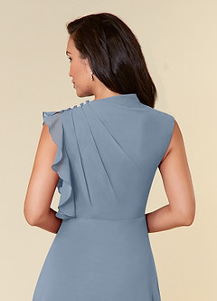 Azazie Narine Kleider für die Brautmutter A-Linie Hoher Halsausschnitt Gefaltet Chiffon Kleid Staubblau image9