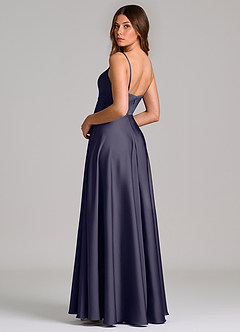 Azazie Amani Abiti da Damigella Abito A-Line in Raso Elasticizzato Plissettato Stormy image2