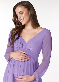 Azazie Teton vestidos de dama de honor de maternidad Vestido de Corte En A Manga larga Hasta el suelo Gasa image5