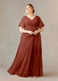 Azazie Morning Glory Mother of the Bride Dresses Auburn A-Line V-Neck Ruched Chiffon Dress image5
