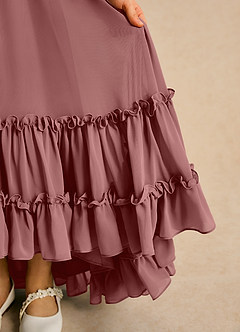 Azazie Kass Flower Girl Dresses Desert Rose A-Line Pleated Chiffon Dress image7