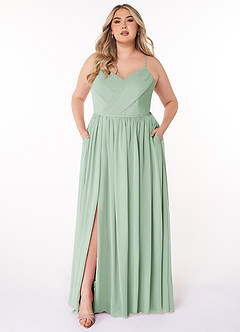 Azazie Cora Bridesmaid Dresses Agave A-Line Pleated Chiffon Dress image6