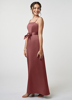 Azazie Anina Junior Amethyst A-Line Bow Stretch Satin Dress image4