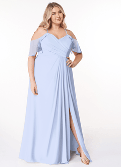 Azazie Dakota Robes de demoiselle d'honneur Robe Trapèze en Mousseline de soie Col V plissé Eis image10