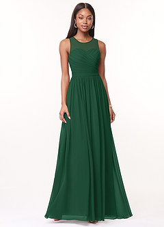 Azazie Nina Brautjungfernkleider A-Linie Plissee Chiffon Kleid Dunkelgrün image1