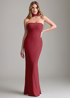 Azazie Lusinda Bridesmaid Dresses Pomegranate Mermaid Off the Shoulder Chiffon Convertible Dress image1