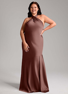 Azazie Lorena Vestidos de damas de honor Vestido de Expresado de Satén Elástico de Corte Sirena con Plisado image7