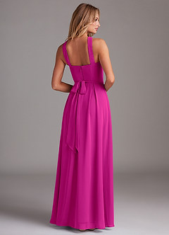 Azazie Dixie Bridesmaid Dresses Fuchsia A-Line Halter Pleated Chiffon Dress image2