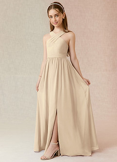 Azazie Jiya Vestido de Champán de Gasa/ Chiffon de Acampanado con Plisado image1
