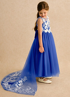 Azazie Mixie Flower Girl Dresses Royal Blue Ball-Gown Lace Dress image3