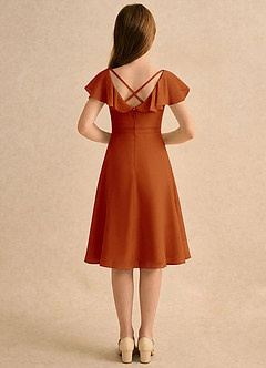 Azazie Narin Girls Formal Flower Girl Dresses Paprika A-Line with Sleeves Chiffon Dress image2
