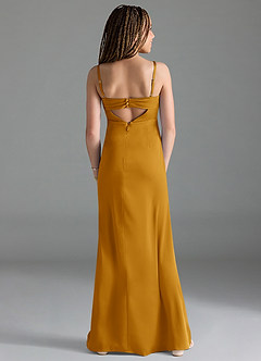 Azazie Leonis Junior A-Linie Plissee Stretch-Satin Kleid Butterscotch image2