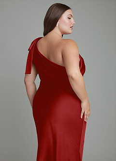 Azazie Yuanna Bridesmaid Dresses Pomegranate Mermaid One Shoulder Stretch Satin Dress image14