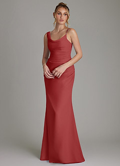 Azazie Ama Bridesmaid Dresses Rust A-Line Pleated Chiffon Dress image3