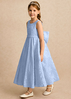 Azazie Goldie Flower Girl Klänningar Klänning A-linje i Blommig Jacquard Plisserad image4