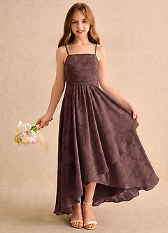 Azazie Twilight Girls Formal Blumenmädchenkleider A-Linie Plissee Blumen-Burnout Kleid Espresso image1