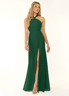 Azazie Rue Brautjungfernkleider A-Linie Halter Chiffon Kleid Dunkelgrün image1