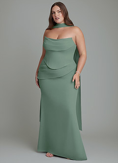 Azazie Sorrel Bridesmaid Dresses Eucalyptus Mermaid Corset Chiffon Dress image9