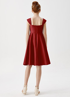 Azazie Amira Junior Pomegranate A-Line Pleated Stretch Satin Dress image2