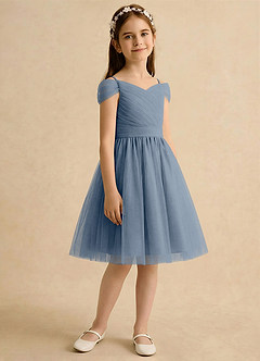Azazie Lila Girls Formal Robe Demoiselle D'honneur Fillette Robe Trapèze en Tulle Épaule décolletée Violet Crépusculaire image5