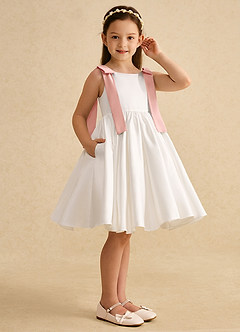 Azazie Stacie Flower Girl Dresses Ivory Rosette A-Line Bow Matte Satin Dress image2
