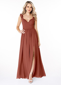 Azazie Stassie At-home Try On Dresses Burgundy A-Line Sweetheart Ruched Chiffon Dress image3