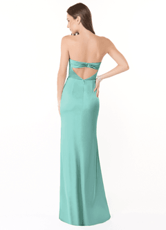Azazie Leonis Bridesmaid Dresses Aqua Mermaid Pleated Stretch Satin Convertible Dress image4