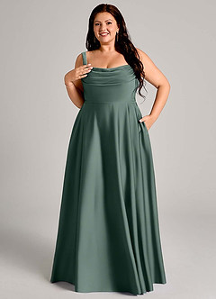 Azazie Shaude Bridesmaid Dresses Sea Moss A-Line Pleated Stretch Satin Dress image11