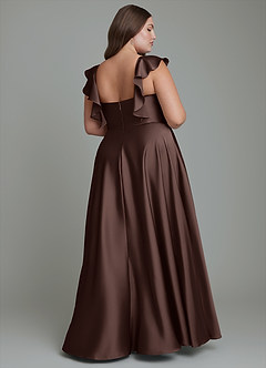 Azazie Leilani Bridesmaid Dresses Ganache A-Line Ruched Stretch Satin Dress image11