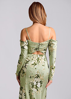 Azazie Hallie Jurken voor bruidsmeisjes Converteerbaar Jurk van Stretch Satijn met Zeemeermin Off-the-shoulder lange mouw Bloemenranken image7