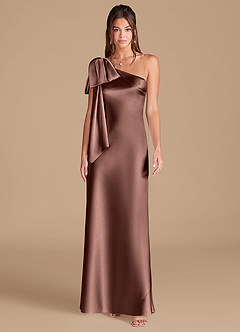 Azazie Capri Bridesmaid Dresses Espresso Sheath One Shoulder Metallic Satin Dress image3