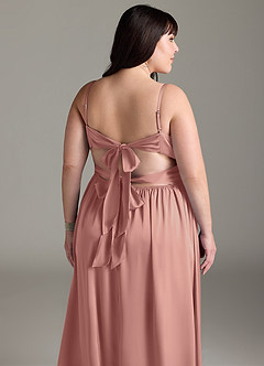 Azazie Zeya Bridesmaid Dresses Rosette A-Line Pleated Stretch Satin Dress image15