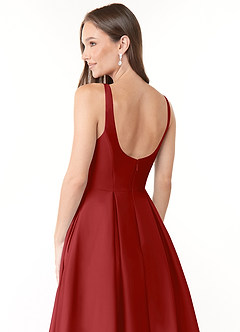 Azazie Neve Bridesmaid Dresses Pomegranate Ball-Gown with Pockets Stretch Satin Dress image6