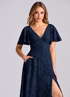 Azazie Kimber Jurken voor bruidsmeisjes Jurk van Bloemen Burn-out met A-Lijn met Zakken Donkere Marine image9