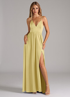 Azazie Aaida Jurken voor bruidsmeisjes Jurk van Stretch Satijn met A-Lijn Korset Citroensorbet image1