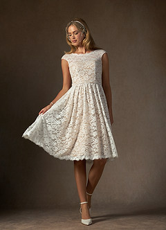 Azazie Ginnie Wedding Dresses Diamond White Nude A-Line Lace Dress image6