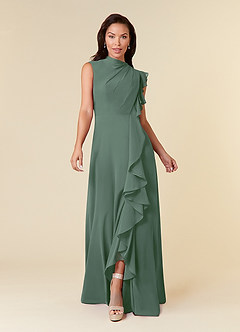 Azazie Narine Mère de la mariée Robes Robe Trapèze en Mousseline de soie Encolure haute plissée Eucalyptus image3