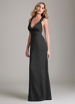 Azazie Cemion 신부 들러리 드레스 A라인 스트레치 새틴 바닥 길이 드레스 image5