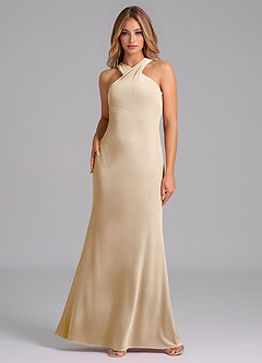 Azazie Doretta Bridesmaid Dresses Champagne Mermaid Pleated Velvet Dress image3