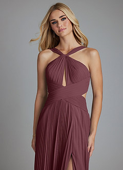 Azazie Hosanna Bridesmaid Dresses Sangria A-Line Pleated Chiffon Dress image4